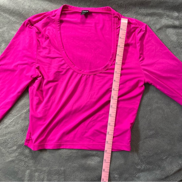 Shein Solid Hot Pink Long Sleeve Crop Top Size S - Picture 4 of 7